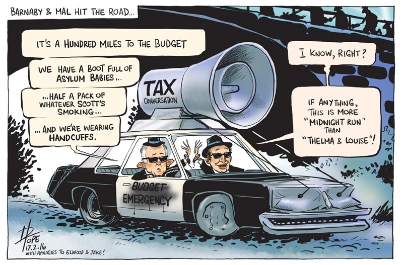 Cartoon of Turnbull and Joyce as Jake and Elwood