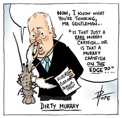 Cartoon: new Canberra suburb poses threat to Murray Crayfish
