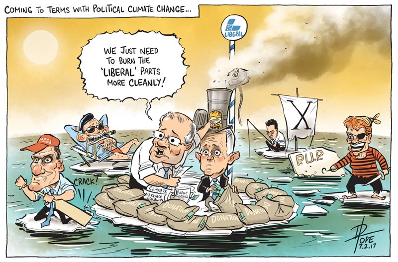 Cartoon: political climate change affecting the Liberal Party