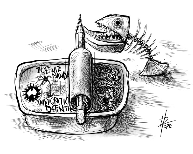 Cartoon: the cartoonist Eaten Fish is trapped on Manus Island