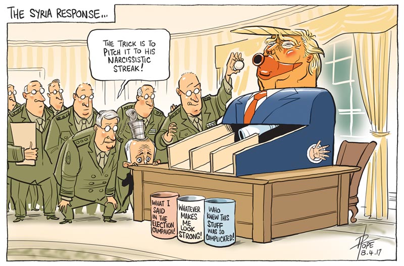 Cartoon: the laughing Trump clown