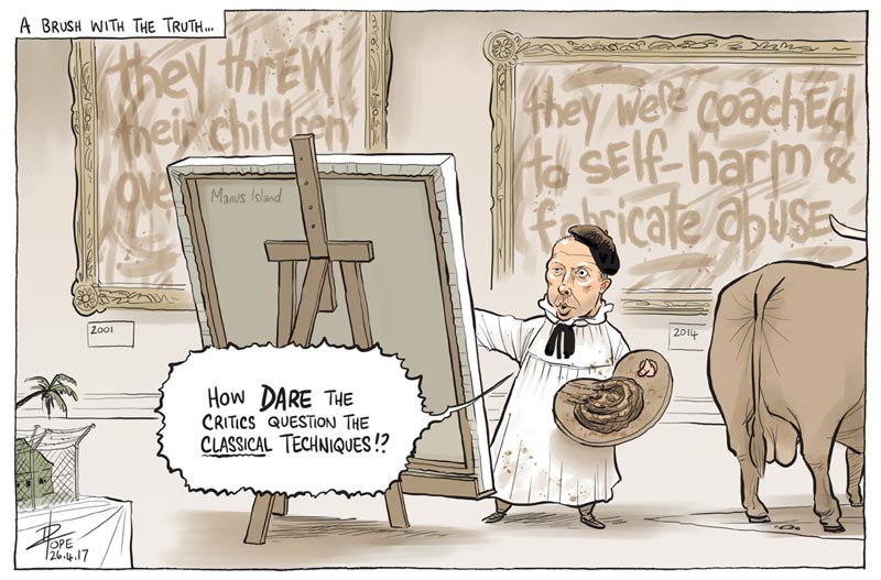 Cartoon: the Minister paints a portrait of asylum seekers