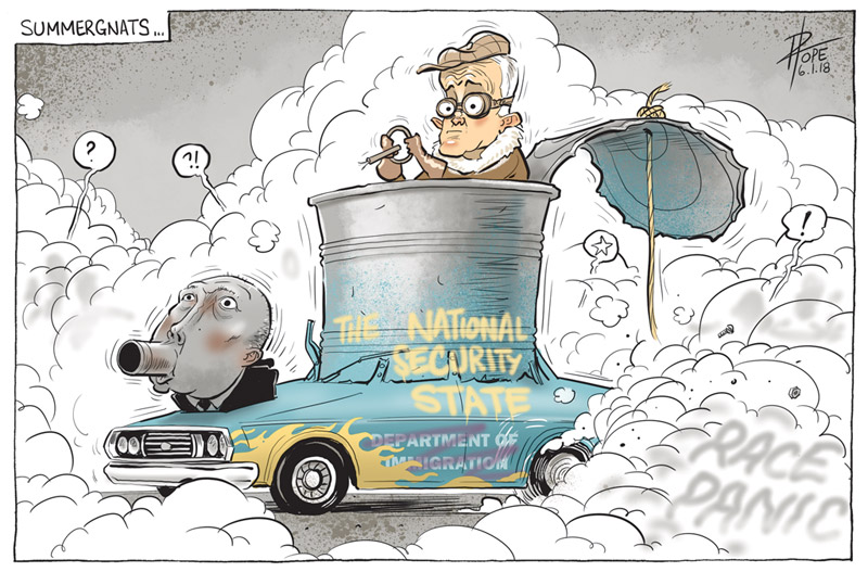 Cartoon: doing burnouts in the modified Home Affairs Department