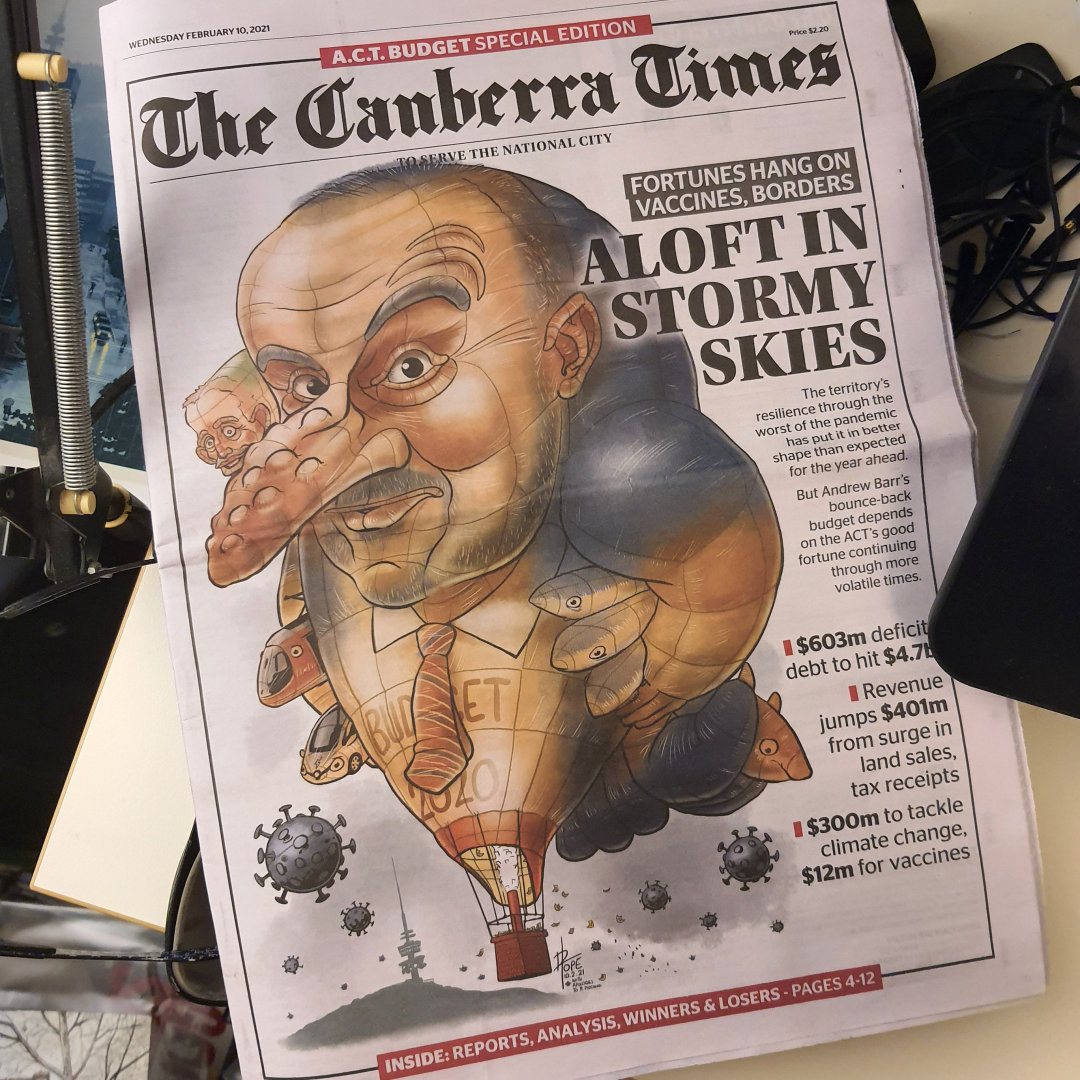 Canberra Times front page, ACT Budget edition