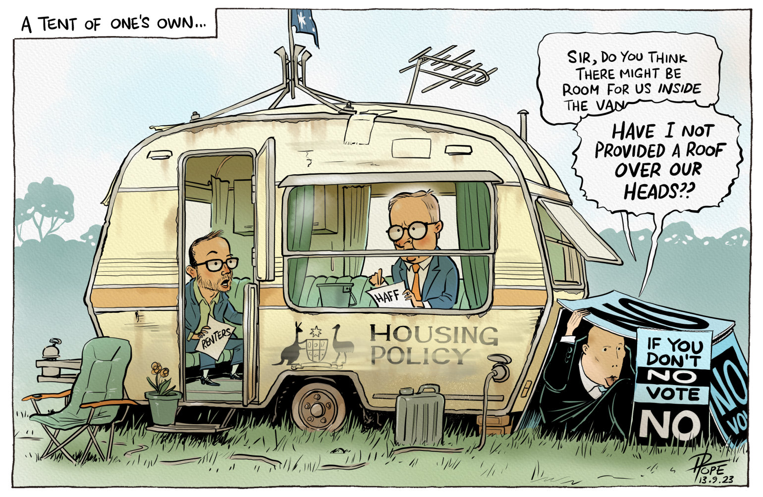 A cartoon on the state of policy debate in Australia, particularly with regard to housing, where current problems have been decades in the making.