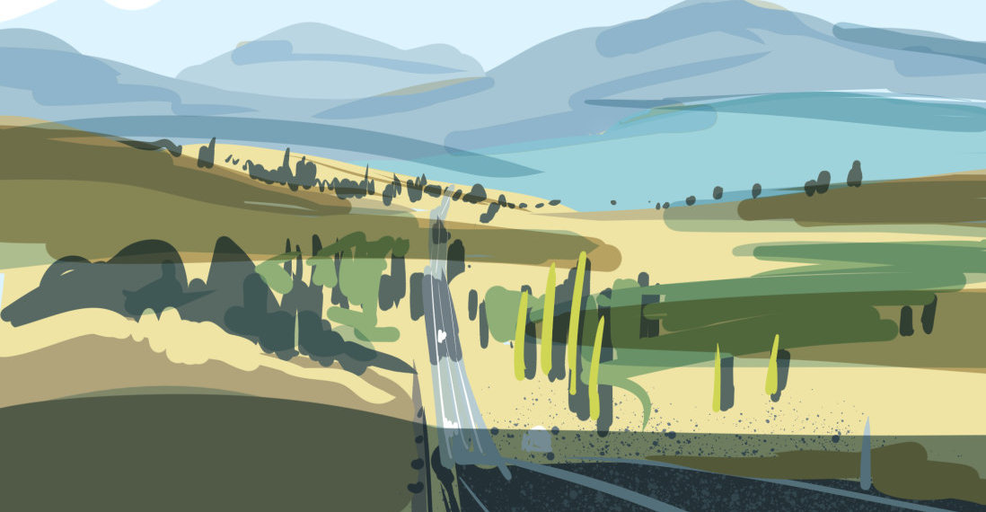 Rough sketch of the Monaro Highway, looking towards Canberra.